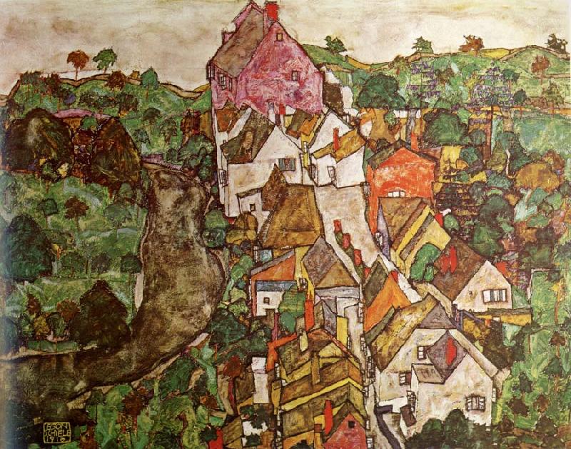 Landscape at Krumau, Egon Schiele